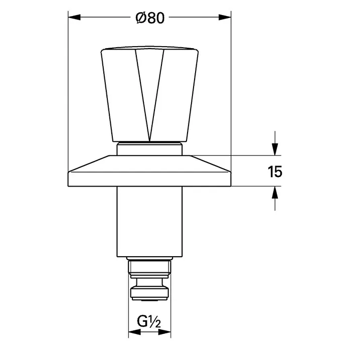 Grohe Costa Hahnoberteil - ½″, Chrom/Blau - Produktskizze eines Wasserhahns mit den Maßen Durchmesser 80 und Höhe 15, sowie G 1/2.