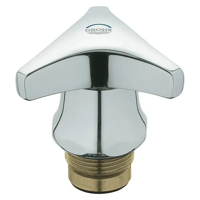 Grohe Hahnoberteil Atlanta Trecorn - ¾″, Chrom/Blau - Nahaufnahme einer glänzenden Grohe Armatur mit Messinggewinde, perfekt für Bad oder Küche, robust und stilvoll.