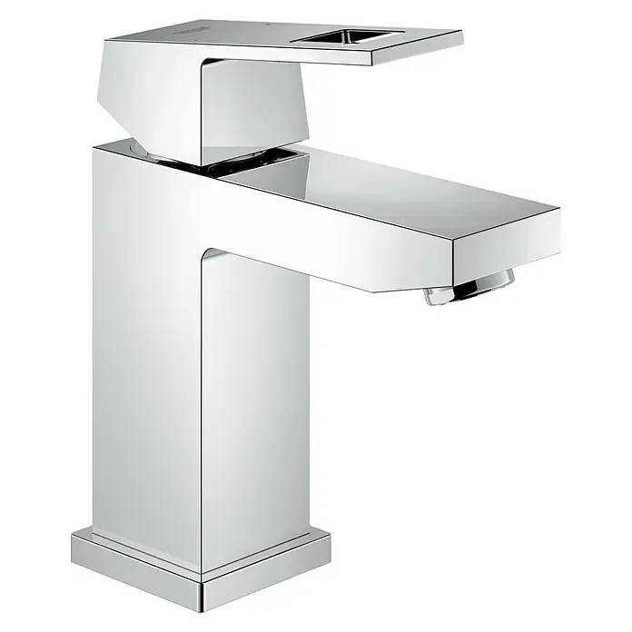 Grohe Eurocube Waschtischarmatur S-Size - Chrom, Glänzend, Ohne Zugstange, Mit Durchflussbegrenzung - Verchromter, moderner Waschtischmischer mit geradlinigem Design und rechteckigem Auslauf. Ideal für stilvolle Badezimmer.