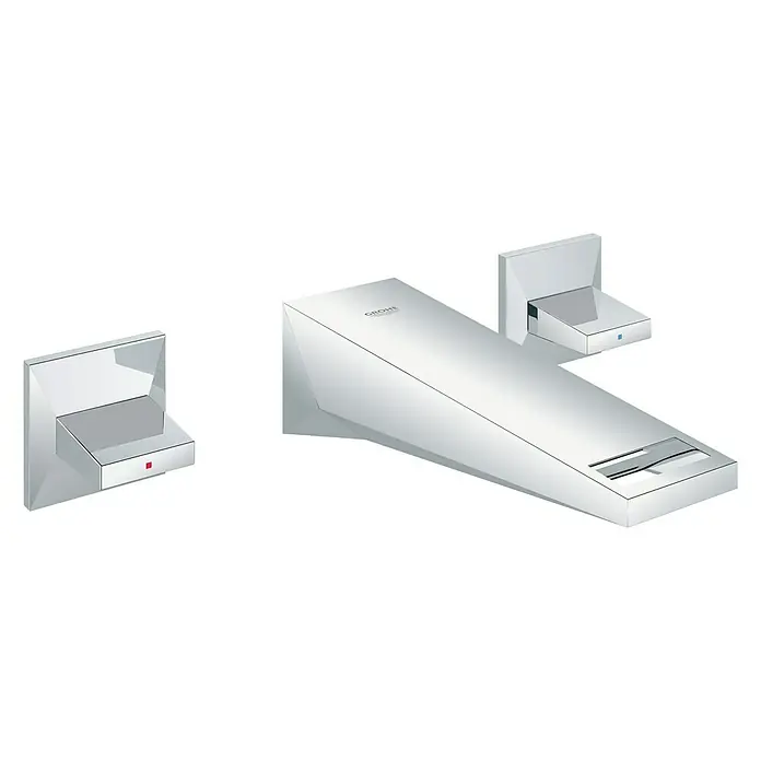 Grohe Allure Brilliant Waschtischarmatur - Wandmontage, 3 Stk., Chrom, Glänzend, Ausladung Armatur: 161 mm - Wandarmatur von Grohe mit einem modernen, kantigen Design und LED-Anzeige für die Wassertemperatur. Hochwertige Verarbeitung und stilvolles Aussehen.