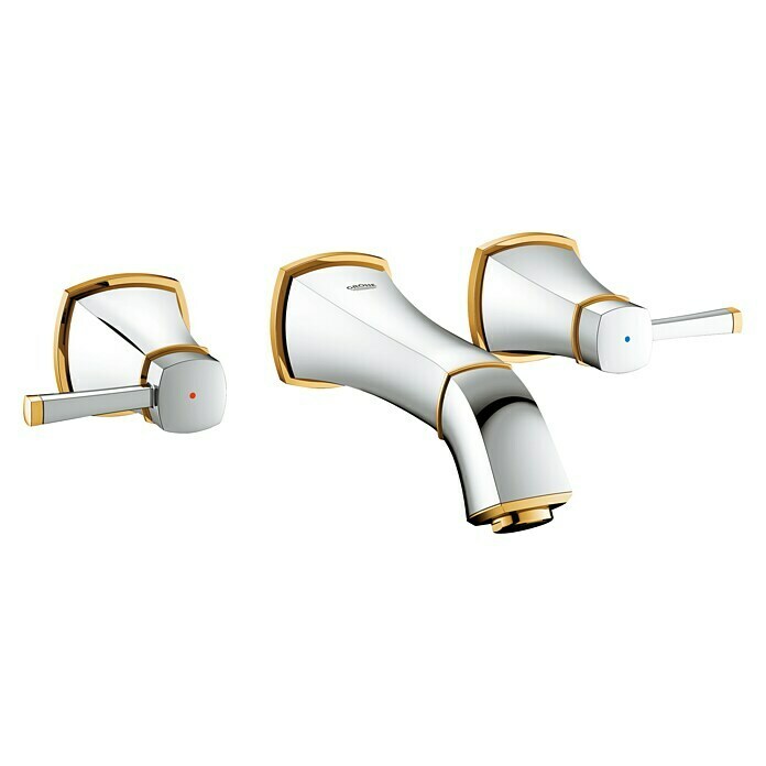 Grohe Grandera Wand-Waschtischarmatur3-Loch, Chrom/Gold, Glänzend, Ausladung: 234 mm Diagonal View