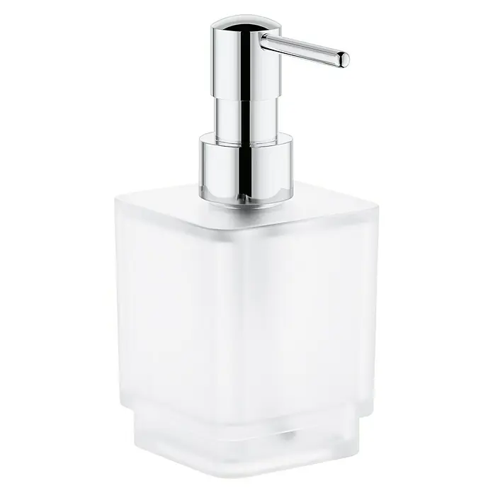 Grohe Selection Cube Seifenspender - Metall, Chrom - Quadratischer Seifenspender mit Chrompumpe. Eleganter Spender für Flüssigseife, ideal für Bad und Küche, vereint Stil und Funktionalität.