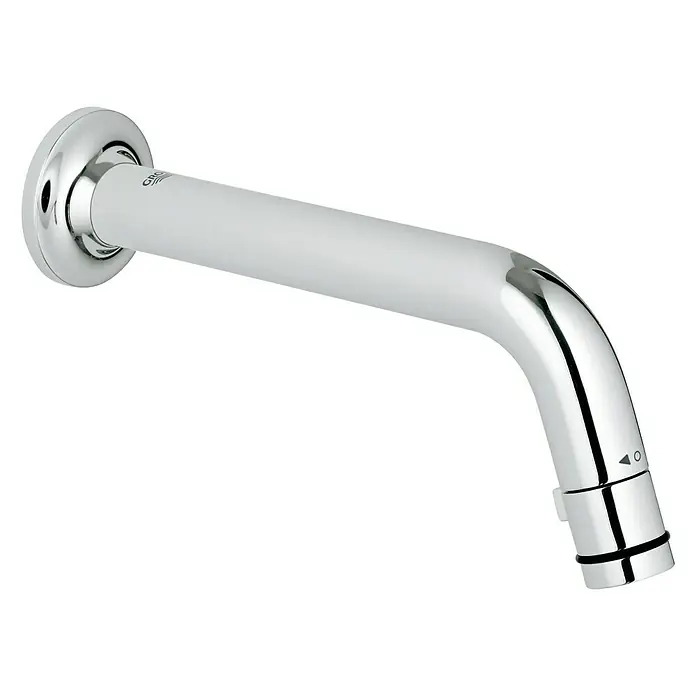 Grohe Waschtischarmatur UniversalWandmontage, Chrom, Glänzend, Ausladung Armatur: 185 mm - Ein glänzender, weißer Wasserhahn mit Chrom-Akzenten, der Eleganz und Funktionalität vereint. Perfekt für moderne Badezimmer.