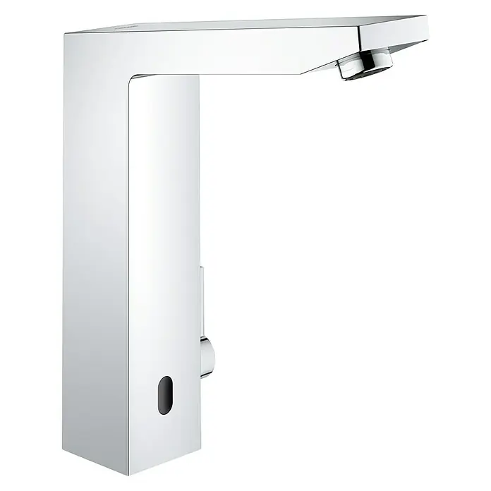 Grohe Eurocube Waschtischarmatur mit Temperaturregulierung, netzbetrieben - Infrarot-Elektronik, Chrom - Glänzender, berührungsloser Wasserhahn in modernem Design für Badezimmer, der durch seine Funktionalität und sein elegantes Aussehen besticht.