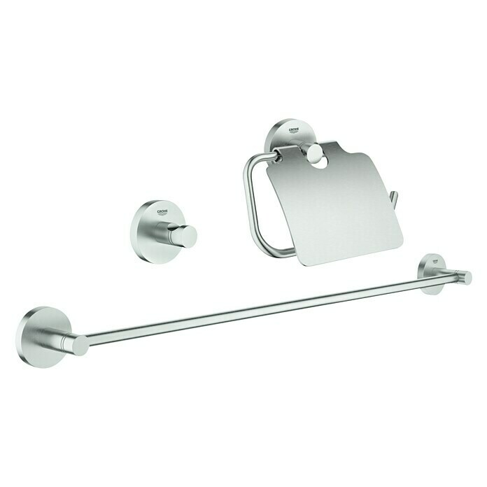 Grohe Essentials Bad-Set 3in1 Variante 23 -tlg., Supersteel, Matt Diagonal View