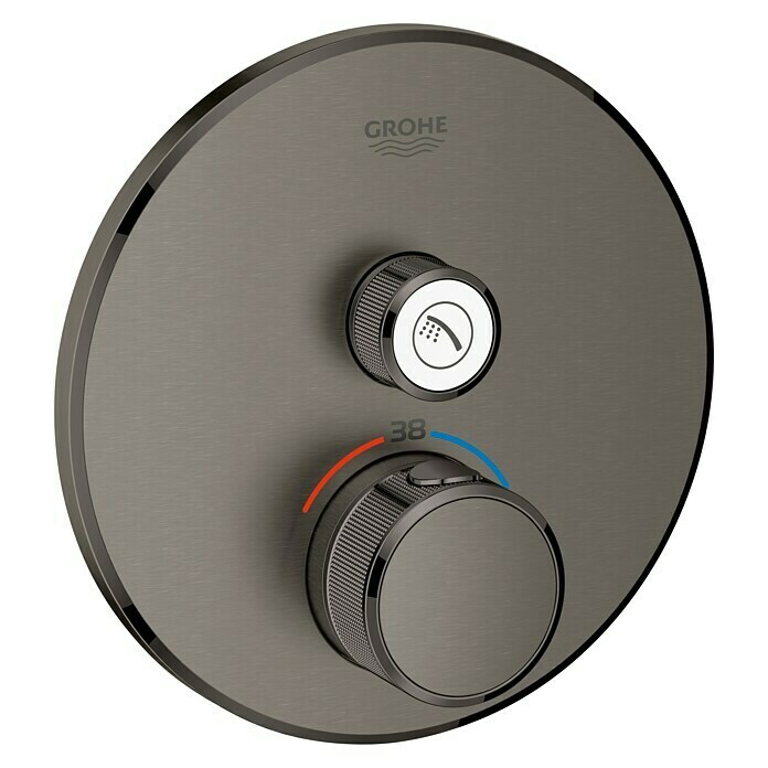 Grohe Grohtherm SmartControl UP-ThermostatarmaturMit 1 Absperrventil, Rund, Hard Graphite, Glänzend Diagonal View