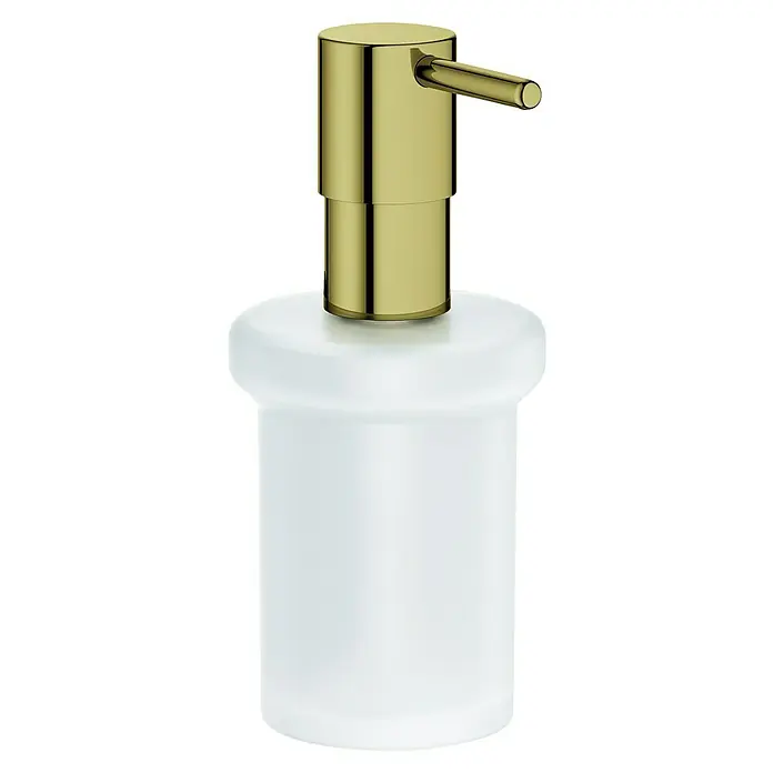 Grohe Essentials Ersatz-Seifenspender - Cool Sunrise, Glänzend - Der Seifenspender kombiniert ein schlichtes, weißes Design mit einem luxuriösen, goldenen Spenderkopf, der Eleganz ins Badezimmer bringt.
