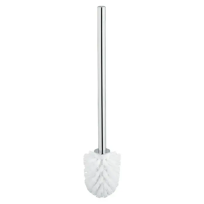 Grohe Essentials Ersatzbürste - Kunststoff, Chrom - Diese Aufnahme zeigt eine WC-Bürste mit einem glänzenden, silberfarbenen Griff und einem dichten, weißen Bürstenkopf.