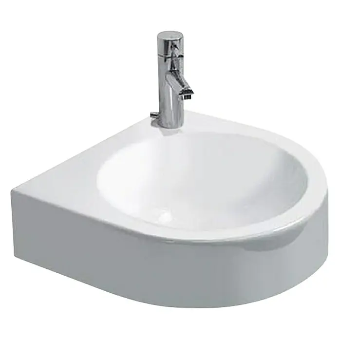 Duravit Architec Waschbecken - 36 x 38 cm, Ohne Spezialglasur, Hahnloch: Rechts, Weiß - Eckwaschbecken mit glänzendem Chromhahn, modernes Design für kleine Badezimmer oder Gästetoiletten. Praktische und stilvolle Lösung.