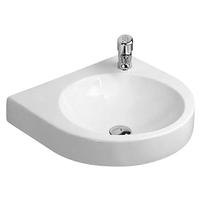 Duravit Architec Waschtisch - 57,5 x 52 cm, Ohne Spezialglasur, Hahnloch: Rechts, Mit Überlauf, Weiß - Elegantes Eckwaschbecken mit schlankem Chromhahn. Perfekt für kleine Bäder und Gästetoiletten, das Design ist modern und platzsparend.