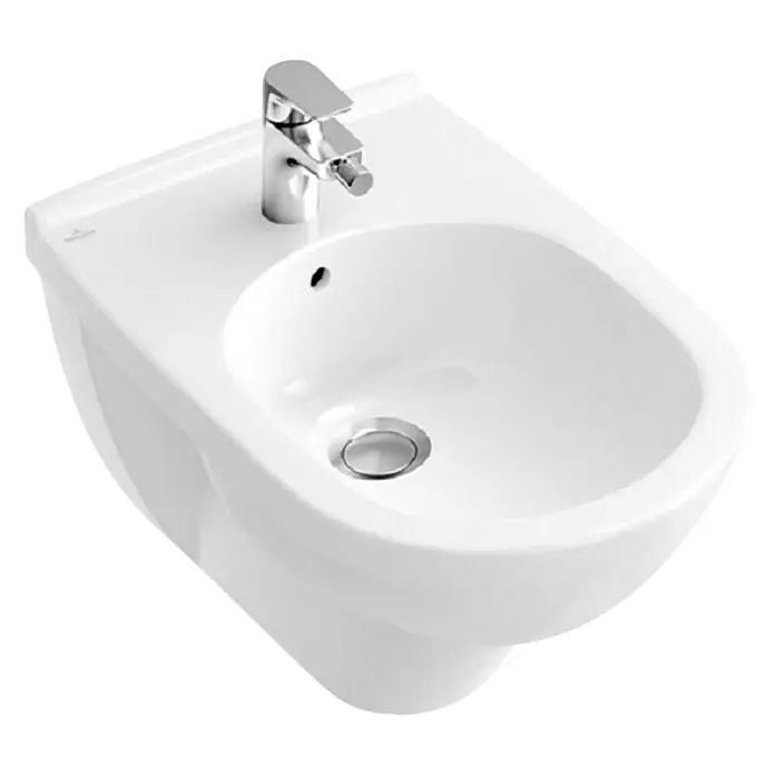 Villeroy & Boch O.novo Wand-Bidet - 36 x 56 cm, Weiß, Keramik, Mit schmutzabweisender Glasur - Aufnahme eines eleganten weißen Bidet mit einem modernen Chromhahn, perfekt für ein stilvolles Badezimmer.