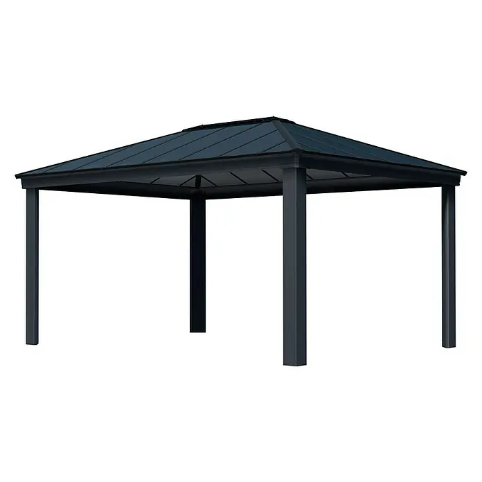 Palram – Canopia Standard-Pavillon Dallas - B x T: 360 x 483 cm, Material Gestell: Aluminium - Bild eines modernen grauen Pavillons mit einem Dach, ideal für den Garten.