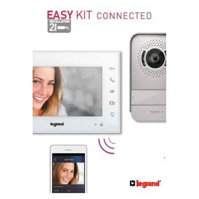 Legrand Videoportero Easy kit connected - Número de usuarios: 1 ud., Blanco - Imagen de un kit de videoportero automático Legrand Easy Kit Connected, compuesto por un monitor, estación exterior y app para smartphone, para una comunicación doméstica sencilla.