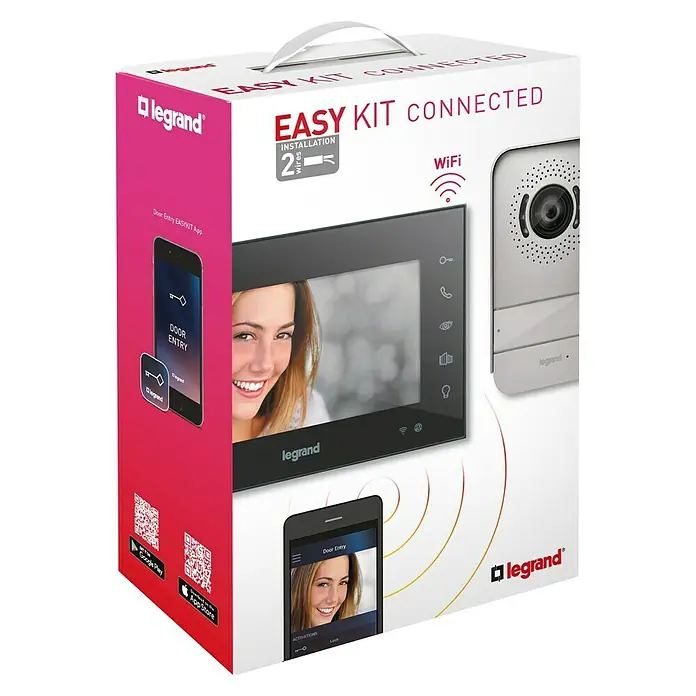 Legrand Videoportero en color Easy kit connected - Negro, Casa unifamiliar, Tipo de pantalla: Pantalla LCD - Imagen del Legrand Easy Kit Connected, un sistema de entrada de puerta inteligente con fácil instalación de 2 hilos y conectividad WiFi para mayor comodidad.