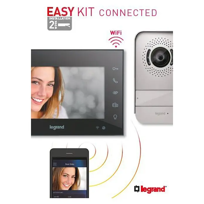 Legrand Videoportero Easy kit connected - Número de usuarios: 1 ud., Negro - Sistema de intercomunicador inteligente Legrand con fácil instalación y conectividad con smartphone para mayor seguridad.