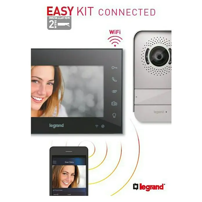 Legrand Videoportero en color Easy kit connected - Negro, Casa unifamiliar, Tipo de pantalla: Pantalla LCD - Sistema de intercomunicador inteligente Legrand con fácil instalación y conectividad con smartphone para mayor seguridad.
