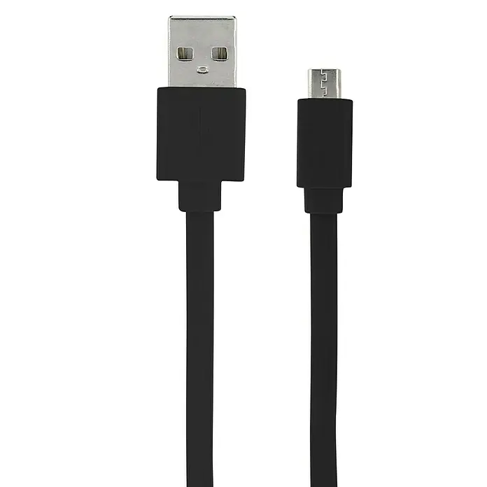 Metronic Cable USB plano Mooov - 1 m, Clavija USB A, clavija USB Micro B, Negro - Cable USB con un conector USB estándar en un extremo y un conector Micro USB en el otro. Un cable negro para carga y transferencia de datos.