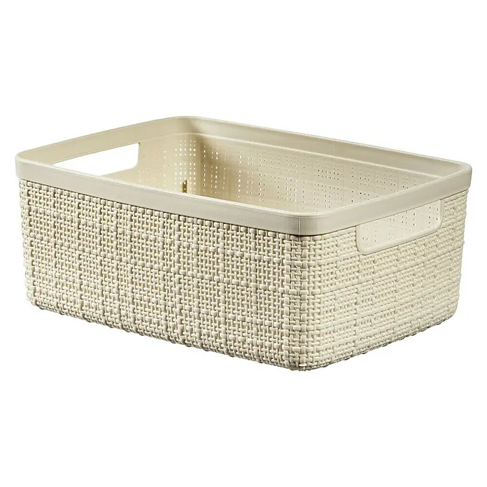 Curver Aufbewahrungsbox Jute - L x B x H: 27 x 20 x 11 cm, Kunststoff, Creme - Beige Aufbewahrungsbox mit gewebter Textur und integrierten Griffen für einfache Organisation und stilvolle Aufbewahrung im ganzen Haus.
