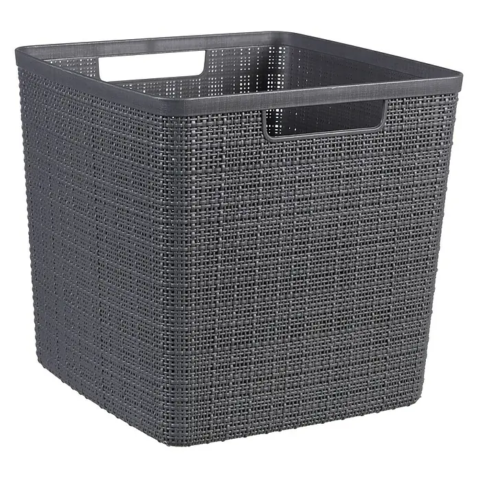 Curver Aufbewahrungsbox Jute - L x B x H: 28 x 28 x 27 cm, Kunststoff, Anthrazit - Grauer quadratischer Aufbewahrungskorb mit Griffen für vielseitige Organisation im ganzen Haus.