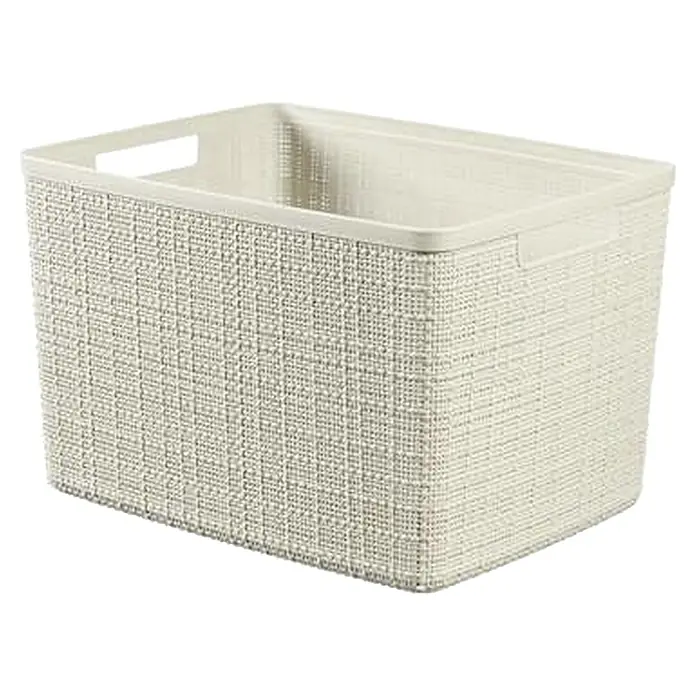 Curver Aufbewahrungsbox Jute - L x B x H: 36 x 28 x 23 cm, Kunststoff, Creme - Ein beiger Aufbewahrungskorb aus strukturiertem Kunststoff mit Griffen. Ideal für Ordnung im Haushalt, Büro oder Kinderzimmer.