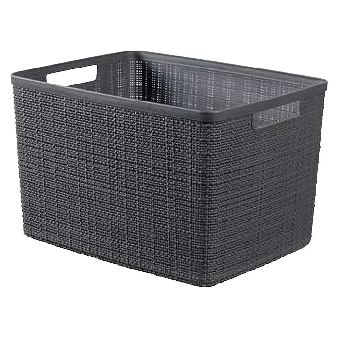 Curver Aufbewahrungsbox Jute - L x B x H: 36 x 28 x 23 cm, Kunststoff, Anthrazit - Grauer, rechteckiger Aufbewahrungskorb mit Griffen und gewebter Textur für die stilvolle Aufbewahrung im ganzen Haus.