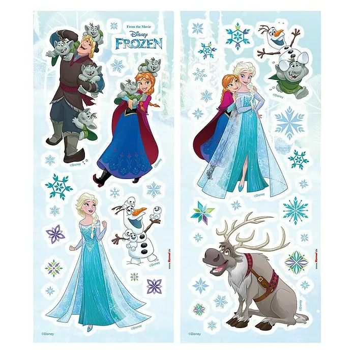 Komar Dekosticker Frozen - B x H: 14 x 33 cm, Bunt - Aufkleberbogen mit Figuren aus dem Disney-Film "Die Eiskönigin", darunter Elsa, Anna, Kristoff, Olaf und Sven, ideal zum Dekorieren.