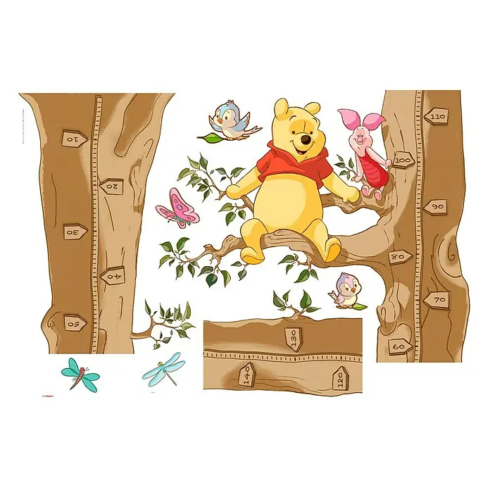 Komar Dekosticker Winnie The Pooh Size - B x H: 100 x 70 cm - Winnie Puh Wandtattoo zur Größenmessung, mit niedlichen Motiven und Zahlen auf Baumstämmen, ideal für Kinderzimmer.