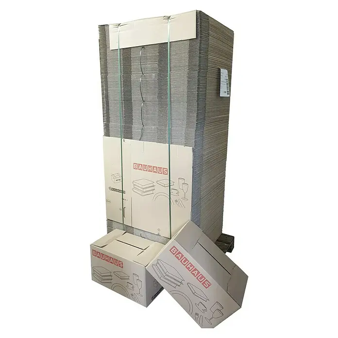 BAUHAUS Bücher- & Geschirrbox - 250 Stk., Traglast: 40 kg, L x B x H: 58 x 33 x 33,5 cm - Stapel aus flachen und gefalteten Umzugskartons der Marke Bauhaus, ideal für Umzüge und Lagerung.