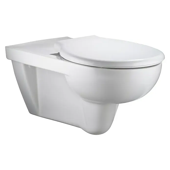 Geberit Renova Comfort Wand-WC Typ 2 - Spülrandlos, Mit schmutzabweisender Glasur, Spülform: Tief, WC Abgang: Waagerecht, Weiß - Diese Aufnahme zeigt eine wandhängende Toilette in Weiß, die ein elegantes und modernes Design für Badezimmer bietet.
