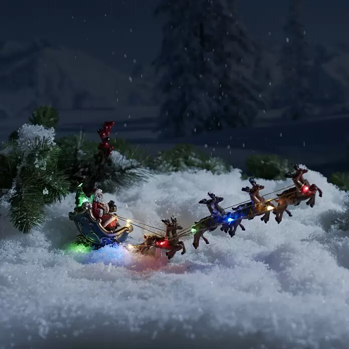 Konstsmide LED Weihnachtsmann Im Flugzeug – Mit Animation, Geräuschsensor, Timer, 8 LEDs, Batteriebetrieben