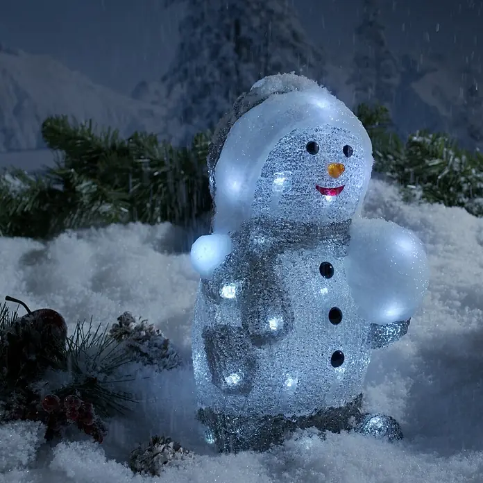 Tween Light Figura LED navideña Muñeco de Nieve - 17 x 16 x 31 cm, Blanco, LED - Muñeco de nieve acrílico con iluminación LED, ideal para crear un ambiente invernal festivo, perfecto para decoración interior y exterior.