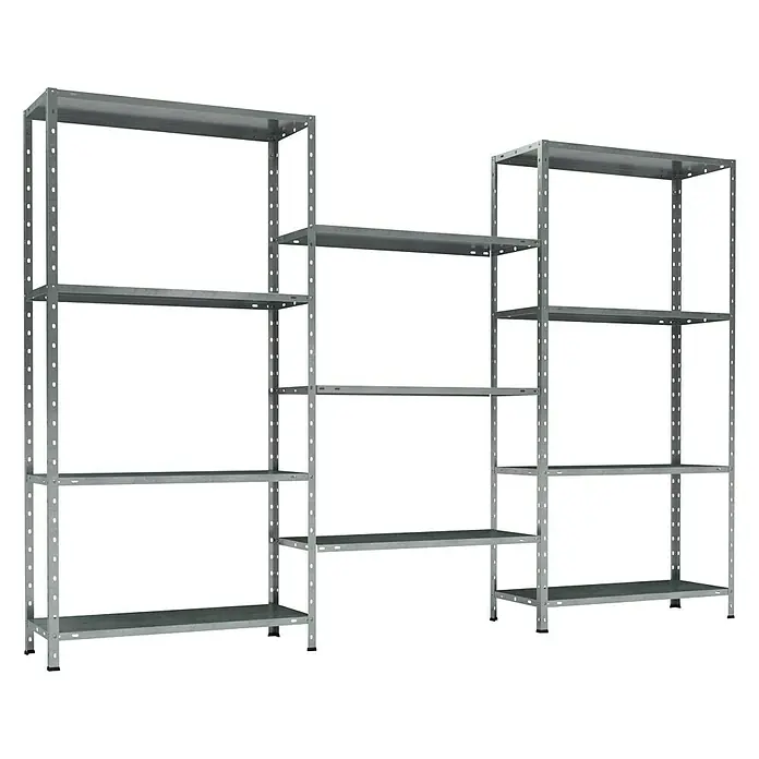 TKT Metallregal Home System - H x B x T: 150 x 225 x 30 cm, Traglast pro Boden: 30 kg, Anzahl Böden: 11 Stk., Schrauben, Silber - Vielseitiges Metallregalsystem für Lagerung und Organisation. Robust und anpassbar für verschiedene Raumbedürfnisse.