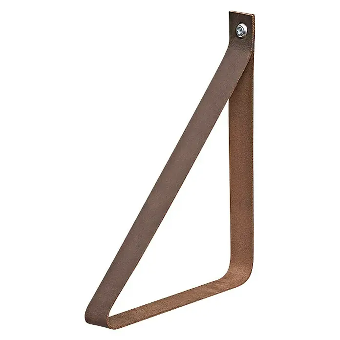 Regalhalter2 Stk., Leder, Traglast Einlegeboden: 12 kg - Brauner Lederregalträger mit einer silberfarbenen Schraube, die ihn an der Wand befestigt, ideal für eine stilvolle Wanddekoration.