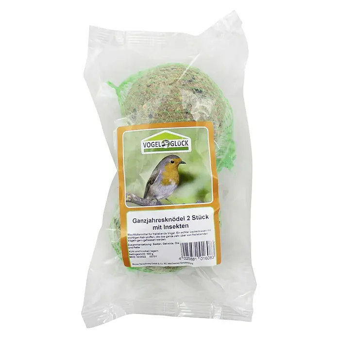 Vogelglück Meisenknödel - 2 Stk. - Eine Packung Ganzjahresknödel von Vogel Glück mit Insekten, ein Ergänzungsfuttermittel für freilebende Vögel.