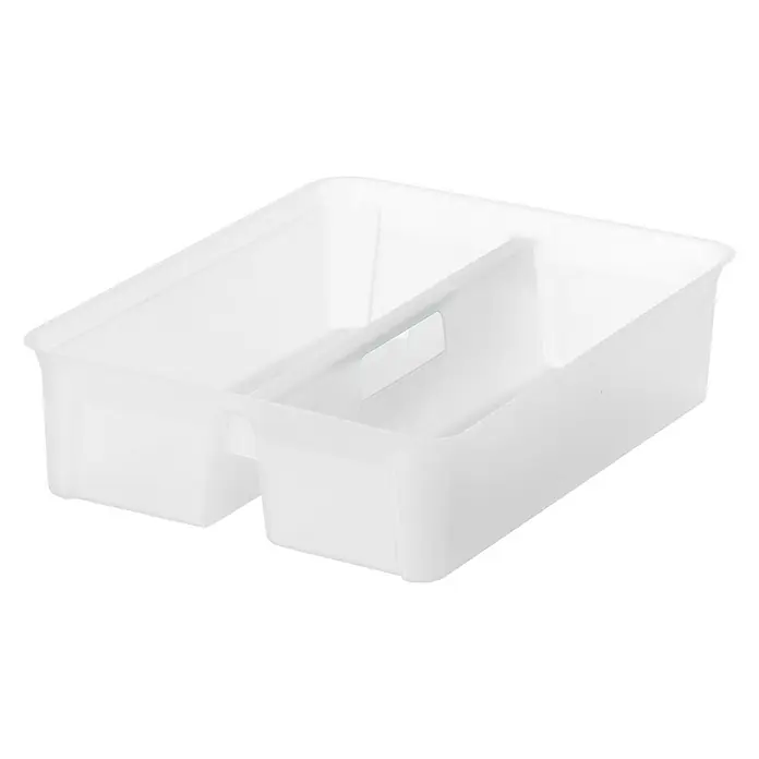 SmartStore Einsatz - L x B x H: 38 x 29 x 10 cm - Diese Aufnahme zeigt eine weiße, rechteckige Aufbewahrungsbox mit zwei Fächern, ideal zur Organisation von Gegenständen im Haushalt.