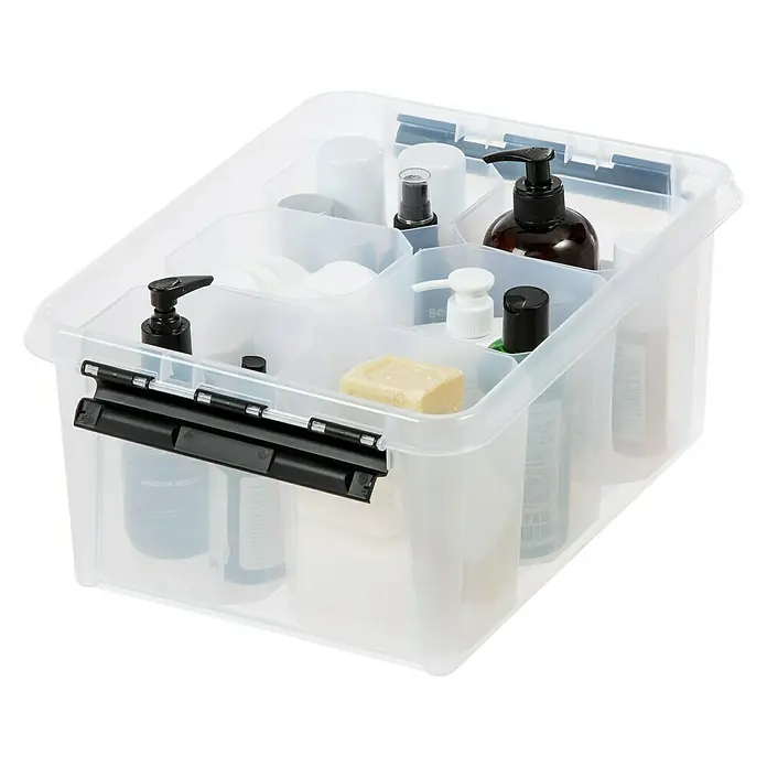 SmartStore Einsatz - L x B x H: 12 x 13 x 15 cm - Ein durchsichtiger Aufbewahrungsbehälter mit verschiedenen Kosmetikprodukten, ideal für die Organisation im Badezimmer.