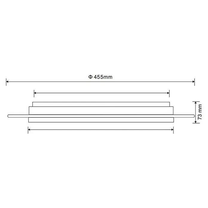 Globo LED-Deckenleuchte rund Optima - 30 W, Ø x H: 46 x 8,5 cm, Weiß, Klar, Warmweiß - Technische Zeichnung einer Wandleuchte mit den Maßen Ø 455mm und 73mm für eine detaillierte Produktbeschreibung.