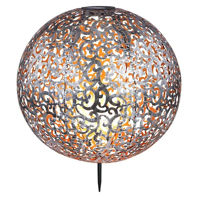 Globo Solar-Dekoleuchte - 0,12 W, Silber, IP44, Ø x H: 40 x 50 cm - Dekorative Solarleuchte in Kugelform. Die filigrane Metallkugel erzeugt ein warmes, stimmungsvolles Licht im Garten oder auf der Terrasse.