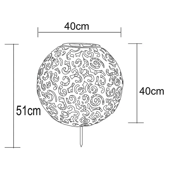 Globo Solar-Dekoleuchte - 0,12 W, Silber, IP44, Ø x H: 40 x 50 cm - Abbildung einer dekorativen Solarleuchte in Kugelform mit Maßen von 40x40x51cm für den Außenbereich.