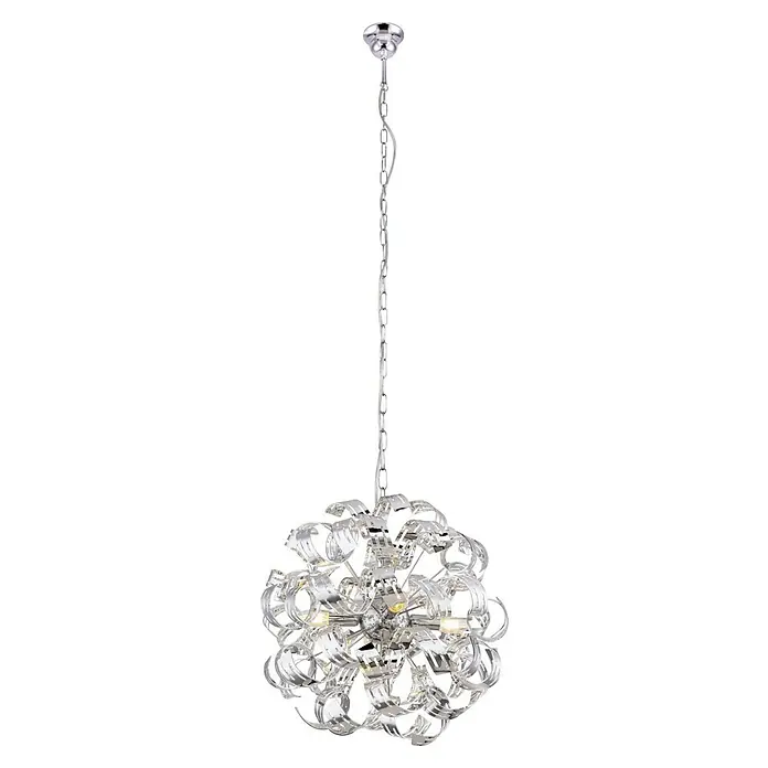 Globo Lámpara colgante Falla - Ø x Al: 500 mm x 125 cm - Elegante lámpara de techo con un diseño llamativo y en espiral, y un acabado cromado brillante. Perfecta para espacios modernos que buscan un toque de lujo.