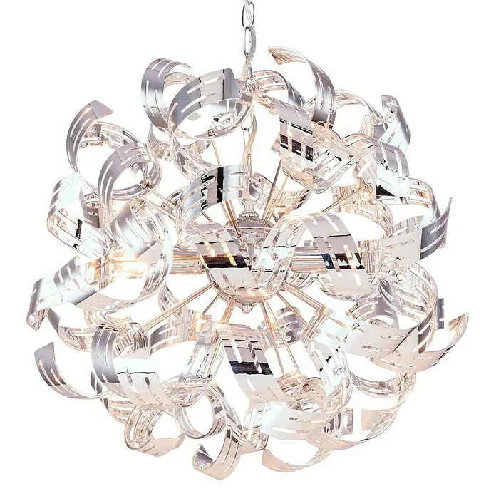 Globo Lámpara colgante Falla - Ø x Al: 500 mm x 125 cm - Una lámpara de araña cromada en espiral moderna que crea una luz brillante y reflectante, añadiendo un toque de elegancia a cualquier habitación.