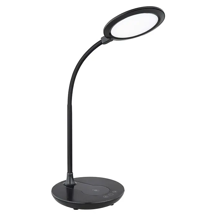 Globo Lámpara de sobremesa LED Regina - 6 W, L x An x Al: 33 x 17 x 54 cm, Negro, Blanco cálido - Lámpara de escritorio LED negra con cabezal redondo y panel táctil. Ideal para oficina y hogar.