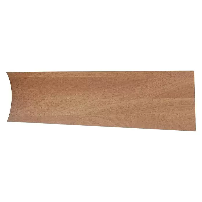 Globo Ventilador de techo Alana - Opal, Níquel mate, Plateado, Haya, Plateado/Haya, 105 cm, 50 W - Tabla de madera marrón claro con veta, borde izquierdo curvo.