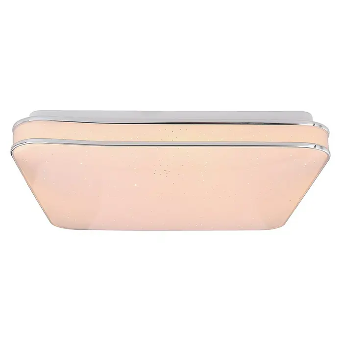 Globo LED-Deckenleuchte Lassy - 24 W, L x B x H: 33,5 x 33,5 x 7,3 cm, Weiß, Opal, Warmweiß - Elegante rechteckige Deckenleuchte mit glitzerndem Lampenschirm und Chromrand für stilvolle Beleuchtung.