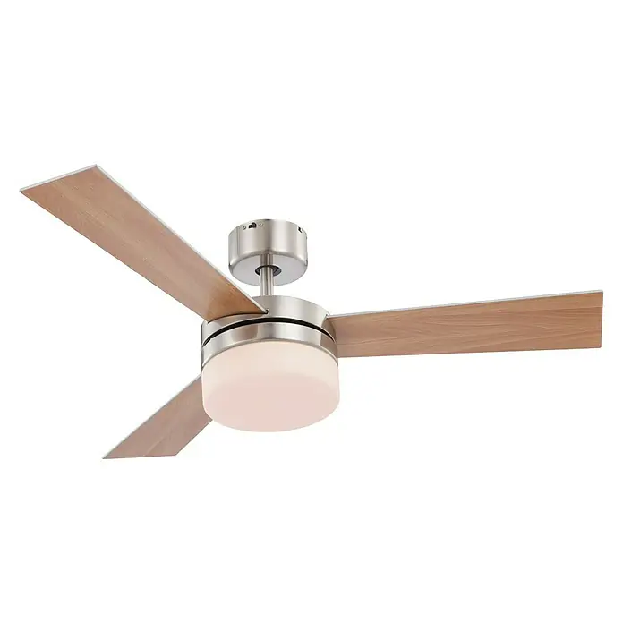 Globo Ventilador de techo Alana - Opal, Níquel mate, Plateado, Haya, Plateado/Haya, 105 cm, 50 W - Ventilador de techo moderno con aspas de madera y luz integrada, un complemento elegante para cualquier habitación.