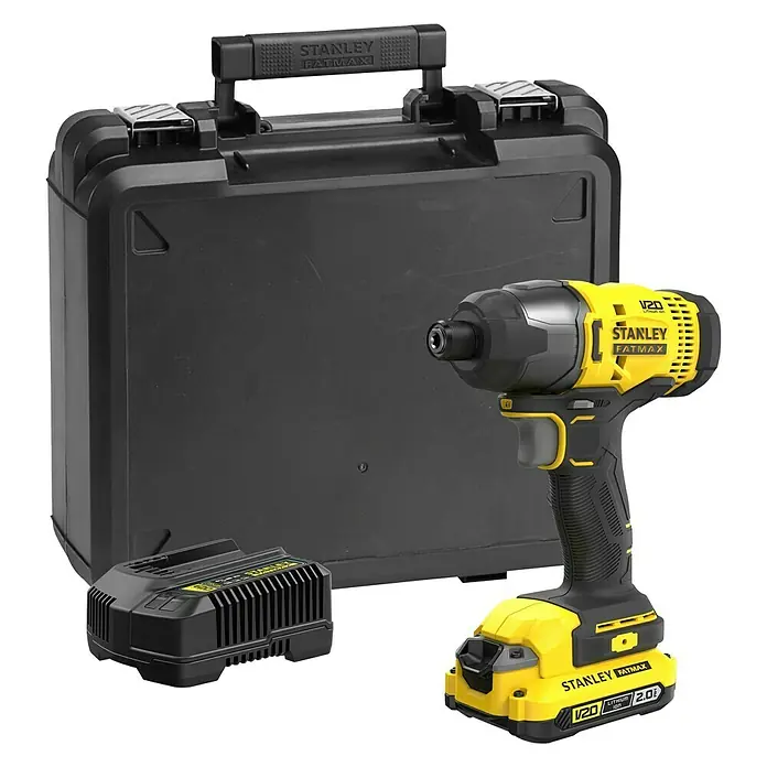 Stanley Fatmax V20 Taladro atornillador percutor de batería SFMCF800D1K - 18 V, 1 batería, 2 Ah, 165 Nm - Llave de impacto Stanley Fatmax V20 con batería y estuche para un transporte y almacenamiento seguros del dispositivo.