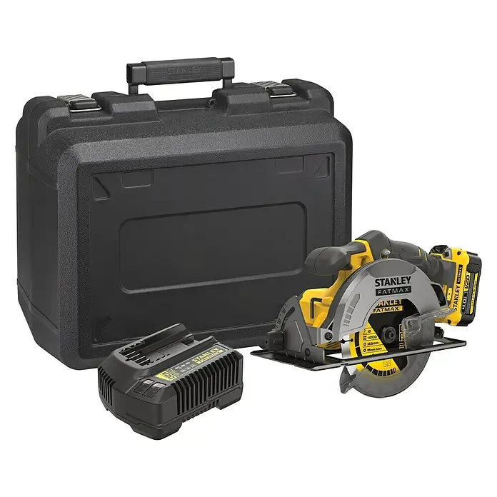 Stanley FatMax Sierra circular de batería SFMCS500M1K-QW - 18 V, 1 batería, Diámetro hoja de sierra: 165 mm - Sierra circular inalámbrica Stanley Fatmax con cargador y maletín, ideal para cortes precisos.
