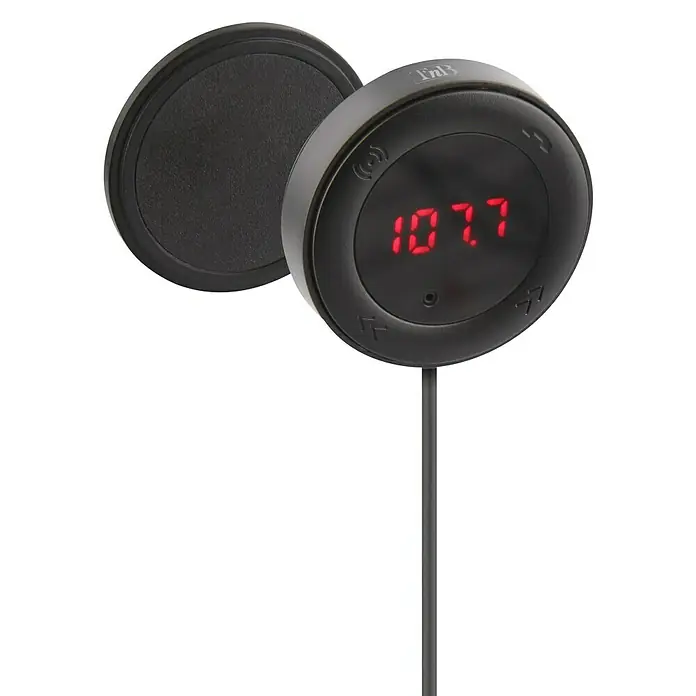 T'nB Kit manos libres con cable Jack - Frecuencia: 50 Hz - 16 Hz - Transmisor FM negro y gris para coche con pantalla digital, ideal para transmitir música sin Bluetooth.