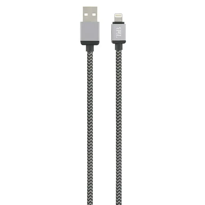 T'nB Cable USB - Largo: 3 m - Cable plateado USB a Lightning con diseño trenzado para mayor durabilidad. Perfecto para cargar y sincronizar tus dispositivos Apple.