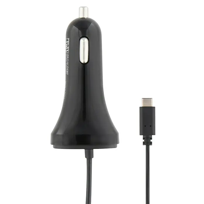 T'nB Cargador rápido - Negro, 2 conexiones USB - Cargador de coche USB-C negro con cable a juego para cargar dispositivos electrónicos en el coche.
